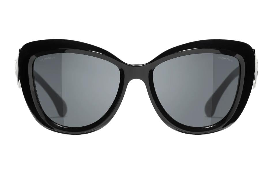 CHANEL Acetate Cat Eye Sunglasses Unisex Black