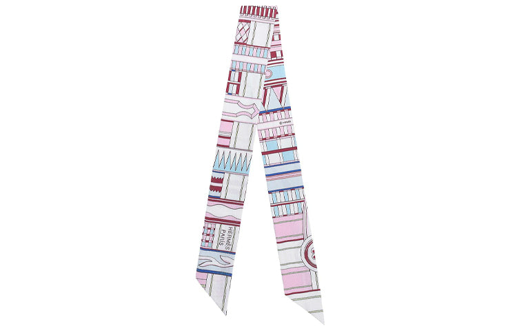 HERMES Silk Scarves Women's Rose Red/Sky Blue/Bordeaux