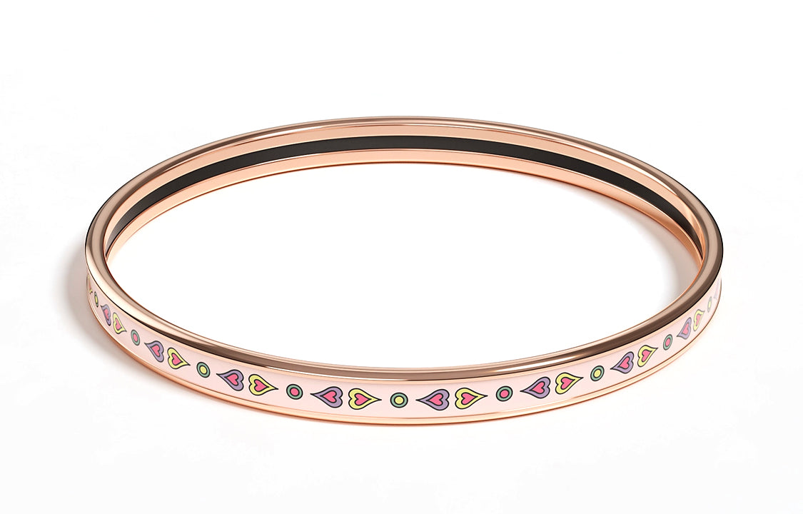 HERMES Enamel Rose Gold Plated Metal Bangles Women's Rose Gold/Pink