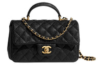CHANEL Classic Flap CF Grain Calfskin Chain Bag Handbag, Crossbody Bag, Shoulder Bag Mini Women's Black