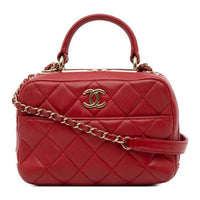 CHANEL Trendy Cc Lambskin Bowling Bag Shoulder Bag Crossbody Bag Handbag Small Size Women's Red