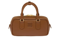 MIU MIU Arcadie Series Leather Bowling Bag, Shoulder Bag, Crossbody Bag, Handbag Women's Cognac
