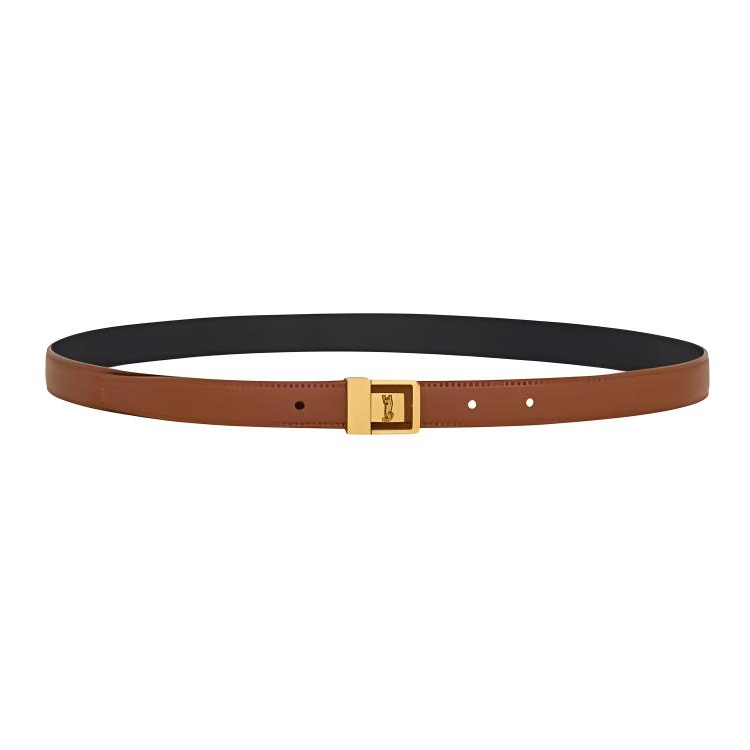 SAINT LAURENT Leather Leather Belts Women's Wet Clay Earth Tone 2CM
