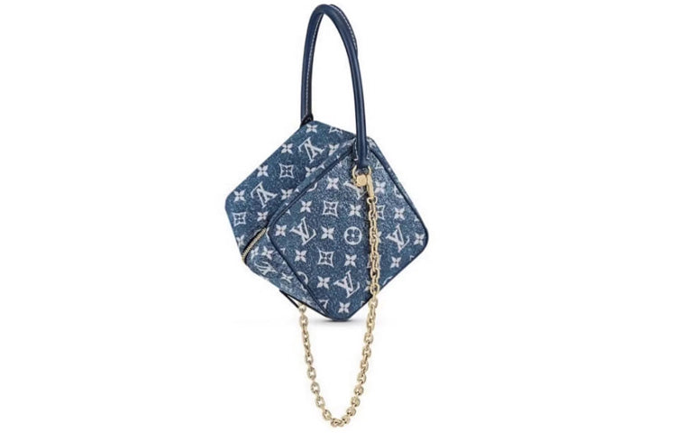 LOUIS VUITTON Jacquard Denim With Cow Leather Patchwork Dice Bag Chain Bag Handbag Regular Women's Blue