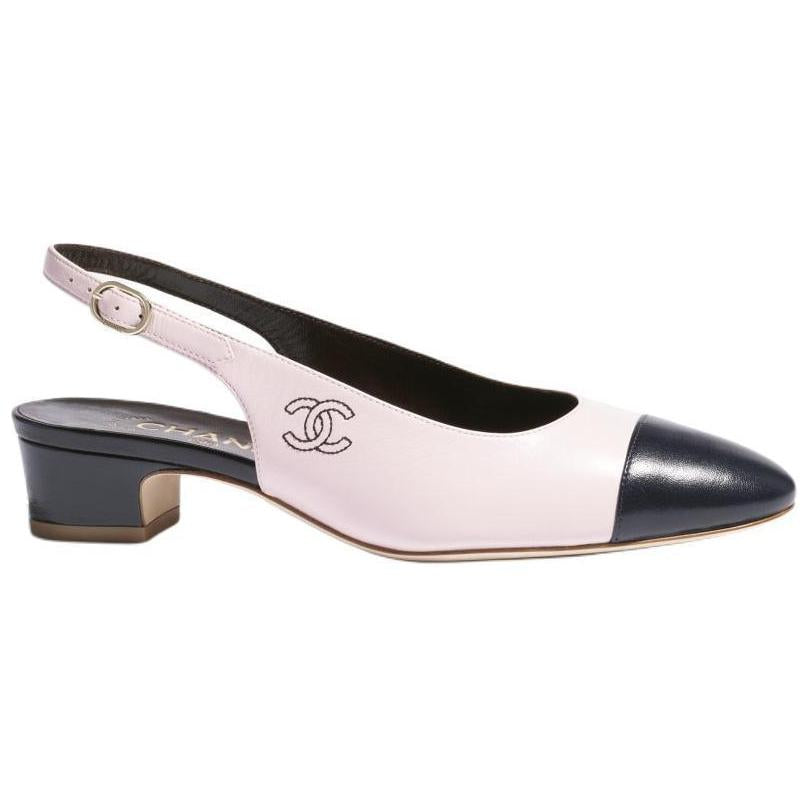 CHANEL Chunky Heel High Heels 3cm Women's Pink Blue