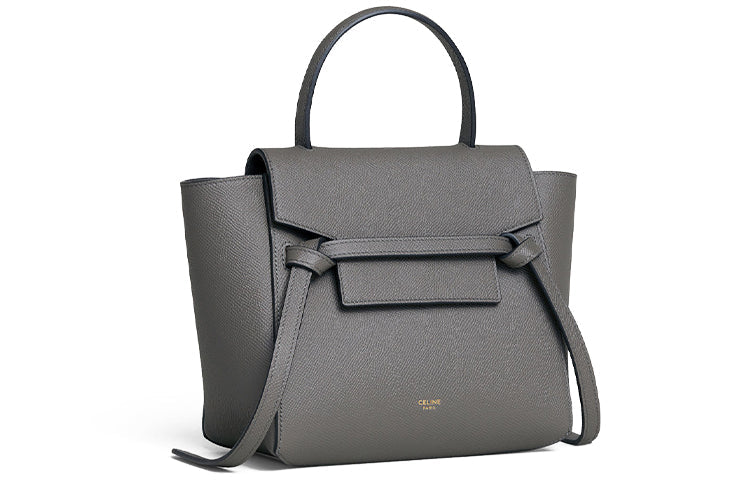 CELINE Grained Calfskin Catfish Bag, One Shoulder Handbag, Crossbody Bag Women's Gray