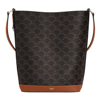 CELINE Triomphe Canvas paneled Calfskin Trim Canvas Bag, Bucket Bag, Shoulder Bag, Crossbody Bag Men's Brown