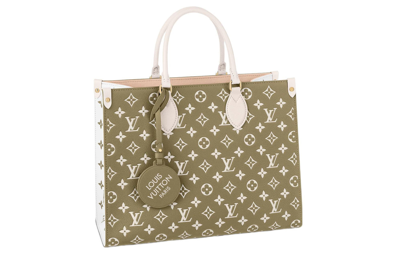 LOUIS VUITTON Onthego Mm Khaki Green/Beige/Cream