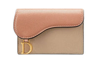 DIOR Saddle Sheepskin Saddle Card Holder Coin Purse Women's Beige With Rose Pink Accents