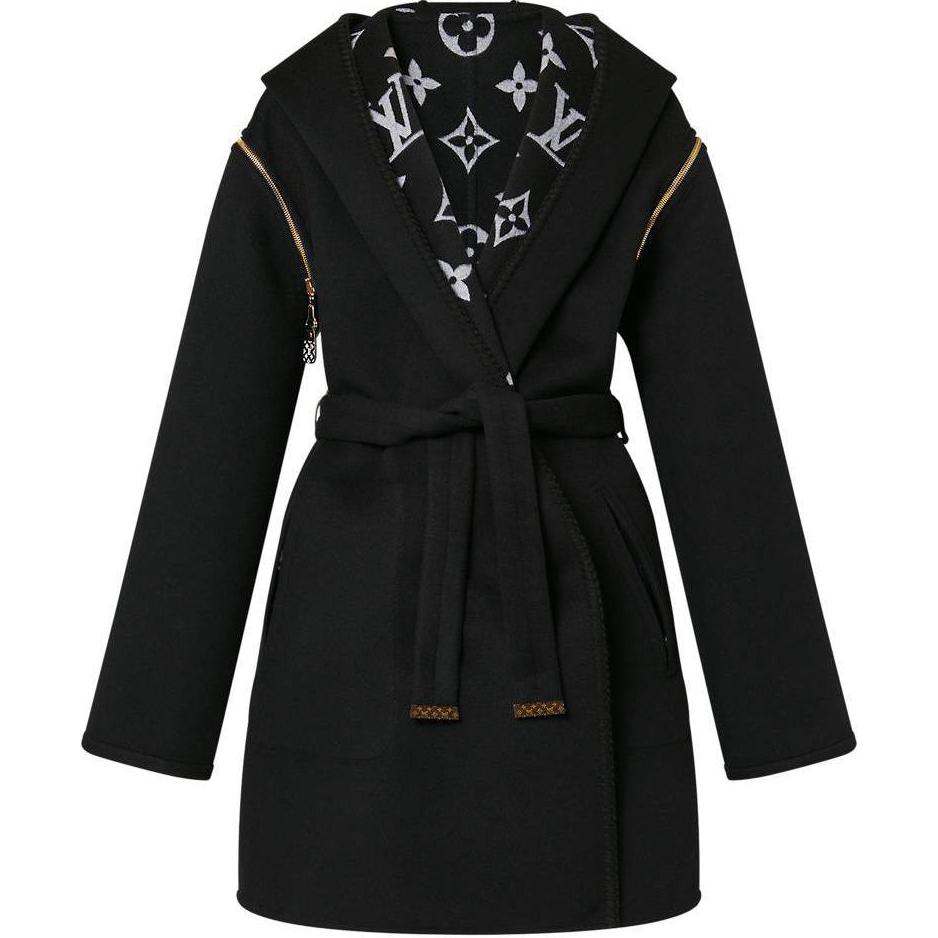 LOUIS VUITTON Reversible Zipper Sleeve Hooded Wrap Coat