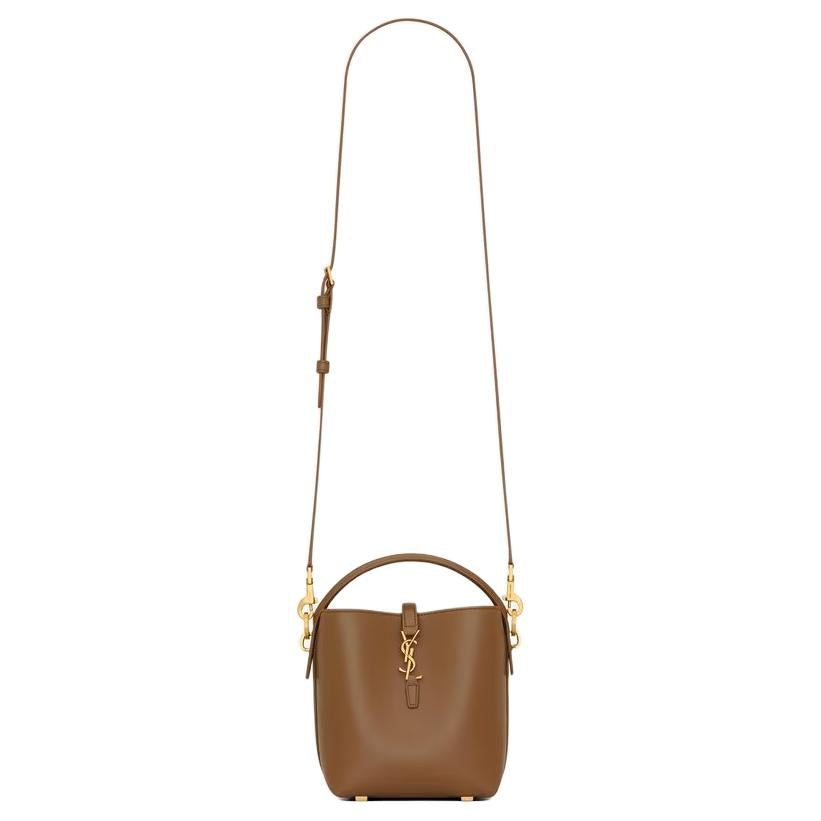 SAINT LAURENT Shiny Leather Bucket Bags Shoulder Bag Crossbody Bag Handbag Mini Women's Fox Color