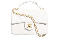 CHANEL Classic Flap CF Calfskin Mouth Cover Bag Crossbody Bag Small Size Women's White