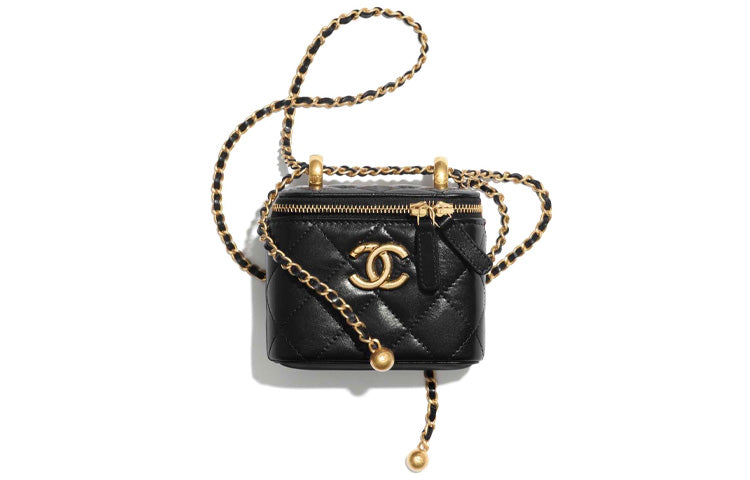 CHANEL Little Golden Ball Calfskin Box Bag, Flap Bag, Coin Purse, Shoulder Bag, Crossbody Bag Women's Black