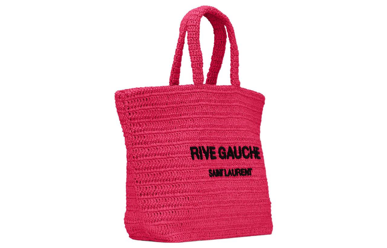 SAINT LAURENT Raffia Fiber Tote Bag Shopping Bag Handbag Women's Neon Pink