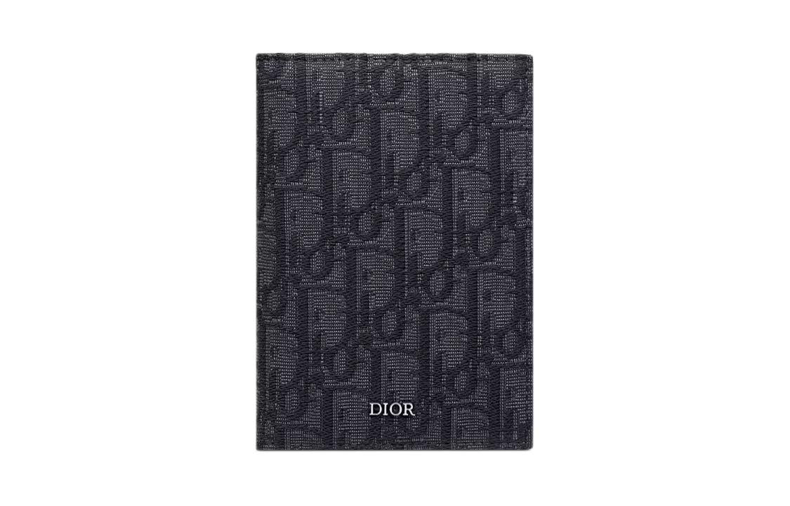 DIOR Oblique Print Fabric Passport Holder Men's Black