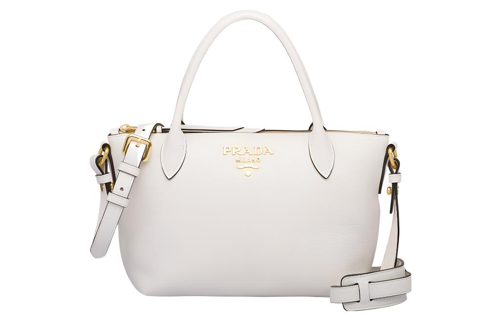 PRADA Calfskin Leather Crossbody One Shoulder Handbags Women's White