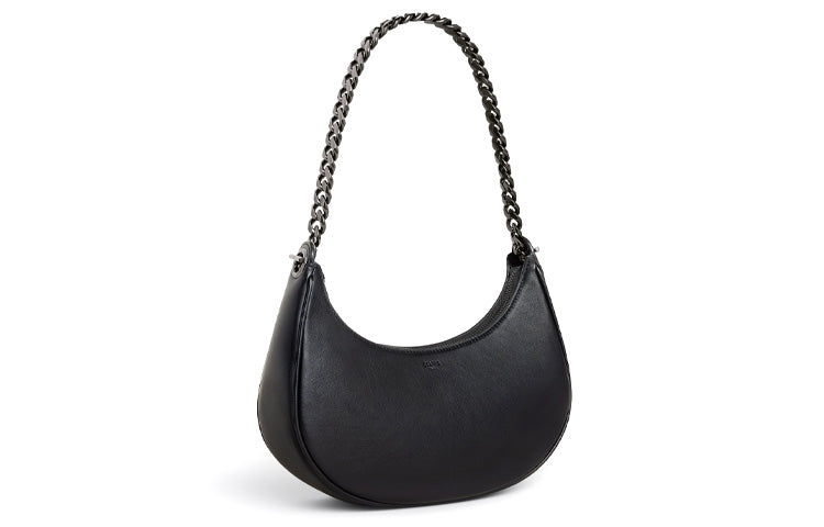 CELINE AVA Smooth Cow Leather Dumpling Bag, Shoulder Bag, Handbag Women's Black Silver