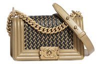 CHANEL LEBOY Sheepskin Metal Crossbody Bag Small Size Women's Gold/Black