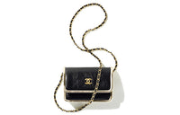 CHANEL Calfskin Crossbody Bag Clutch Women's Black/Gold Color