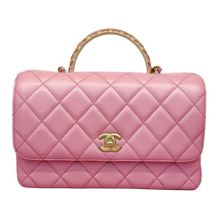 CHANEL Lambskin Portable Crossbody Bag Shoulder Bag Women's Pink