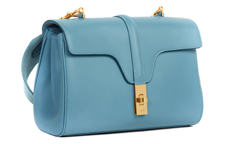 CELINE 16 Soft Smooth Cow Leather Handbag Shoulder Bag Women's Denim Blue