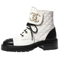 CHANEL Ankle Boots 2cm Women's Black White