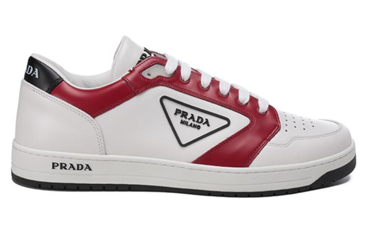 PRADA Downtown Low Top Stylish Skateboarding Shoes Men's White Red