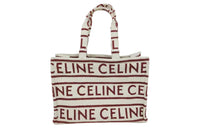 CELINE Cotton Tote Bag Shopping Bag Handbag Shoulder Bag Large Size Women's Red & Beige