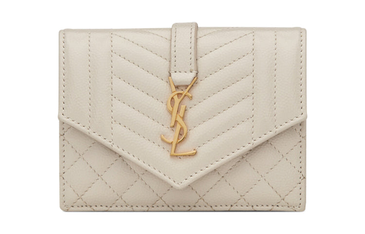 SAINT LAURENT Monogram Cow Leather/Sheepskin Card Holder Women's Vintage White