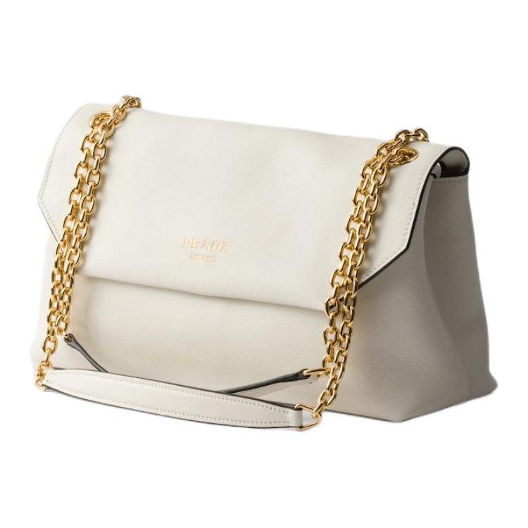 PRADA Calfskin Crossbody Bag, Shoulder Bag Medium Size Women's White