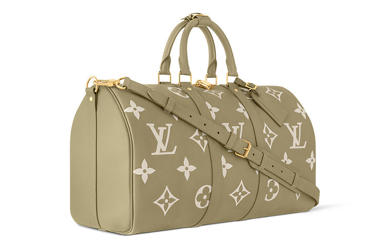 LOUIS VUITTON Keepall Embossed Leather Handbags Travel Bags Women's Khaki & Cream