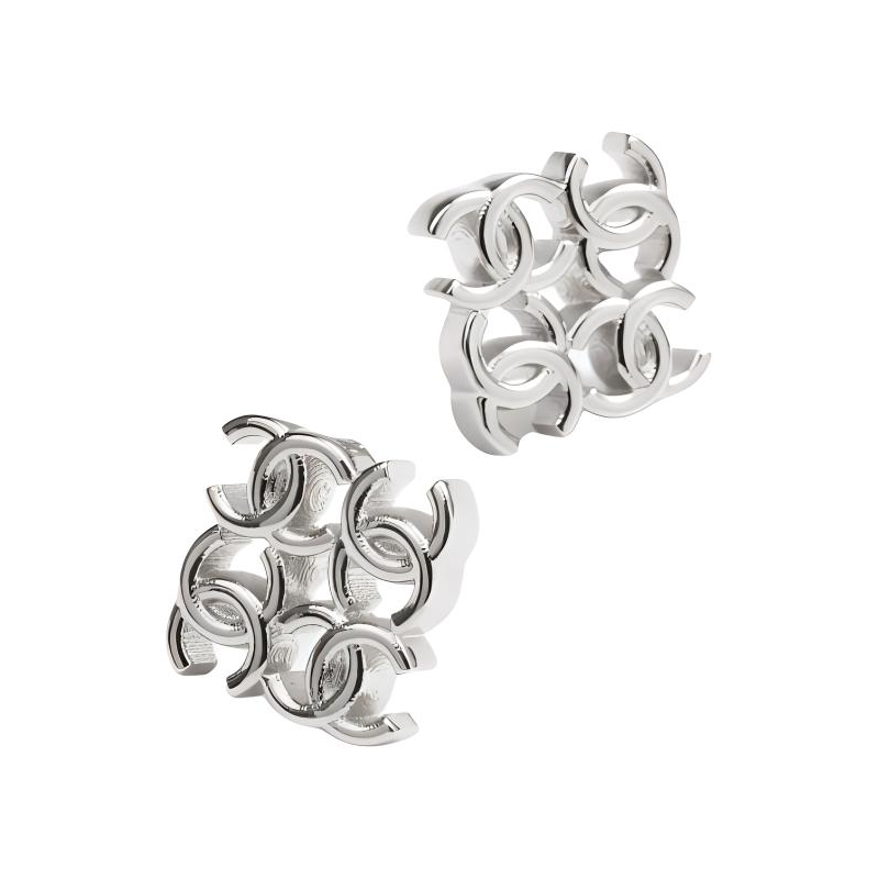 CHANEL Metal Stud Earrings Women's Silver