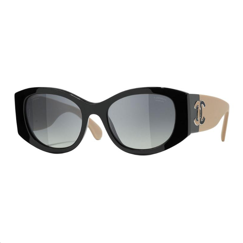 CHANEL Acetate Oval Sunglasses Unisex Black