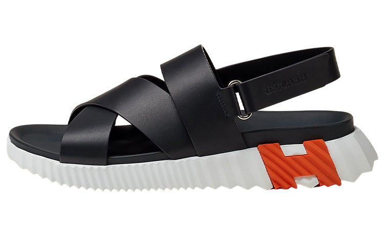 HERMES Electric Strap Sandals Men's Black