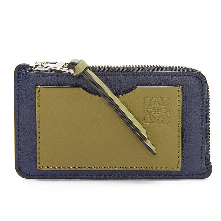 LOEWE Anagram Soft Grained Cow Leather Card Holder Women's Dark Blue With Olive Accents