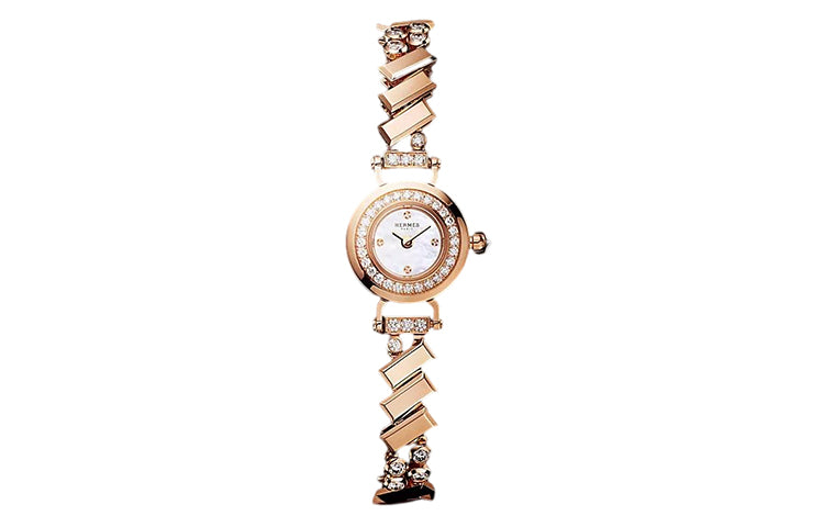 HERMES Wrist Watch Quartz Movement 18K Rose Gold Strap White Dial Women's