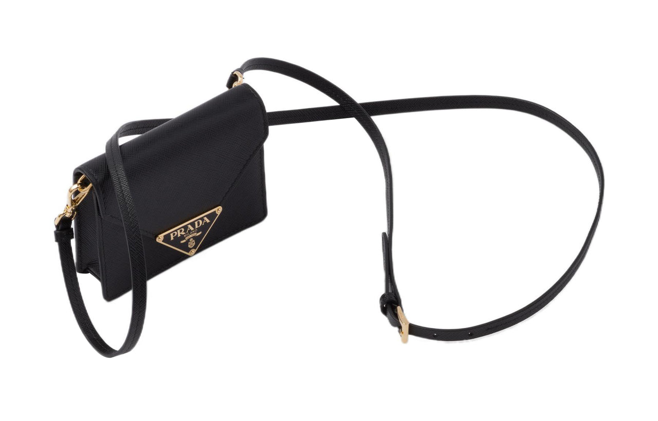 PRADA Cow Leather Shoulder Bag, Crossbody Bag Card Holder Regular Women's Black