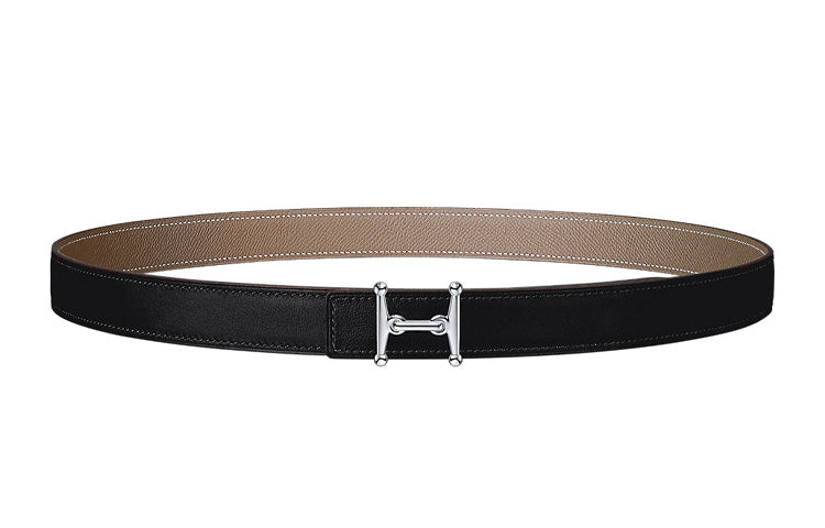 HERMES Calfskin Leather Belts Unisex Black Width 2.4cm