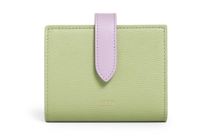 CELINE Grained Calfskin Wallet Trumpets Women's Sage Gray/Lilac Purple
