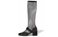 CHANEL Resille 55mm Knee High Mary Janes Black Crystal Patent Calfskin Women's