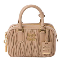MIU MIU Arcadie Collection Matelassé Lambskin Shoulder Bag Crossbody Bag Handbag Small Size Women's Sandy Beige