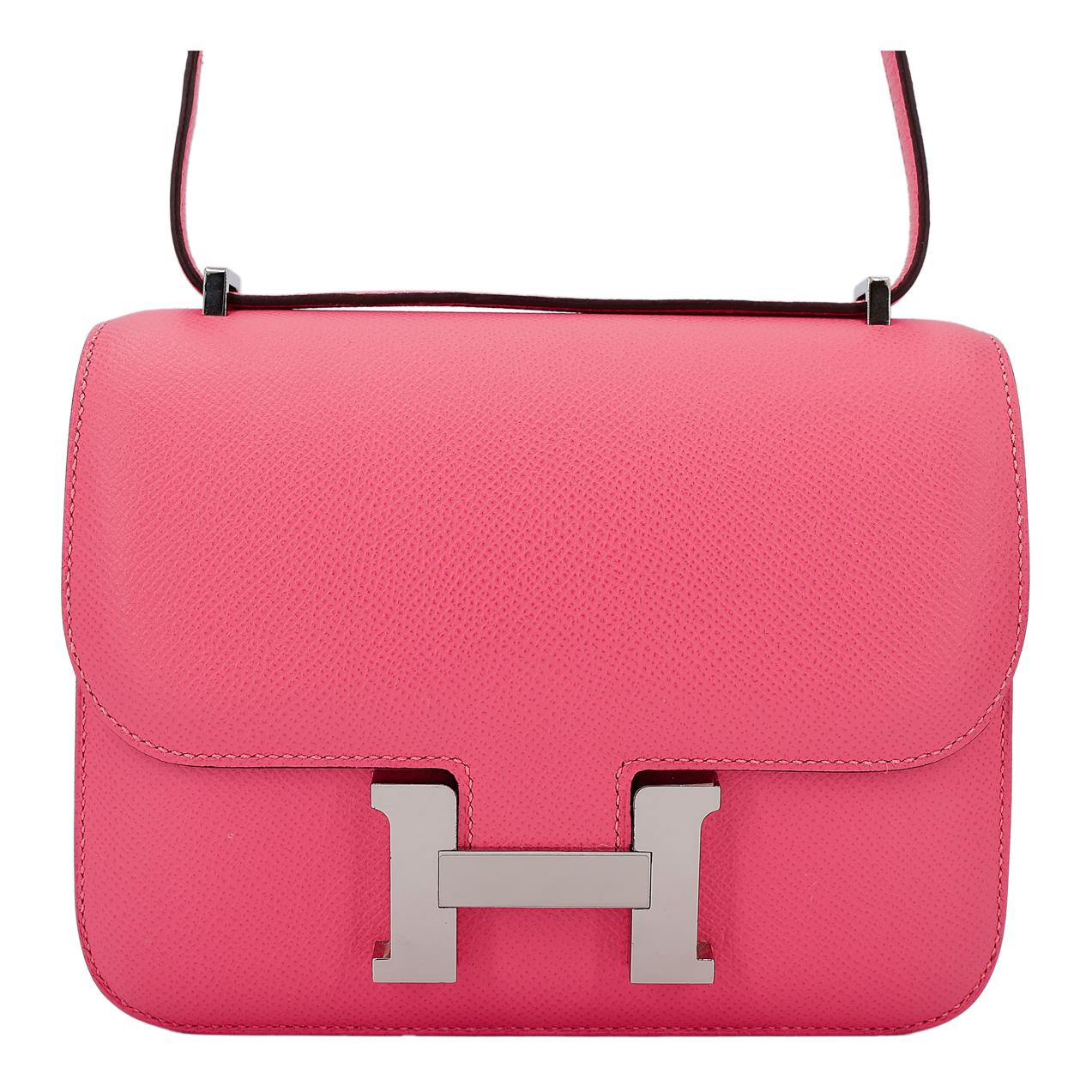 HERMES Constance Epsom Leather Shoulder Bag Crossbody Bag Mini Women's 8W Rose Azalea New Lip Balm Powder