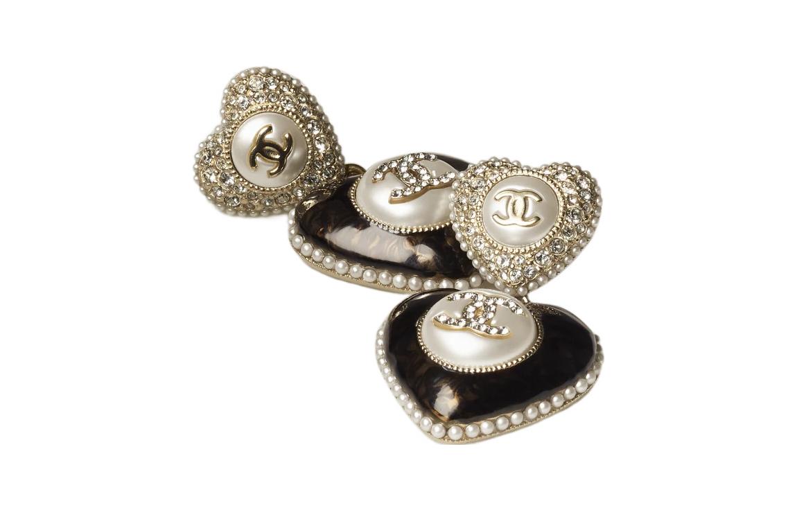 CHANEL Glazed Pearl Rhinestones Earrings Women's Black
