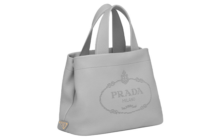 PRADA Leather Tote Bag Shopping Bag Handbag Medium Size Women's Gray