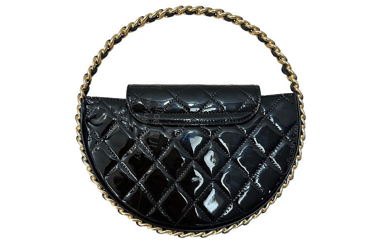 CHANEL Patent Leather Cow Leather Clutches Handbags Women's Black