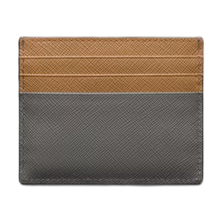 PRADA Saffiano Leather Card Holder Men's Marble Gray With Caramel Accents