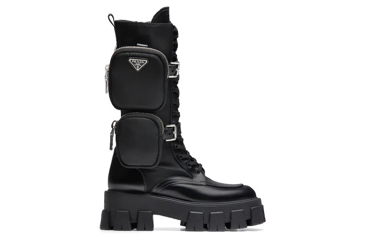 PRADA Monolith 55mm Pouch Tall Boots Black Leather
