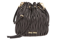 MIU MIU Matelassé Soft Sheep Leather Bucket Bags Shoulder Bag Crossbody Bag Women's Black