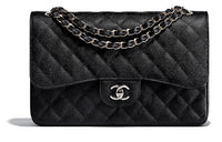 CHANEL Classic Flap CF Grained Embossed Cow Leather Mouth Cover Bag Crossbody Bag Large Size Women's Black