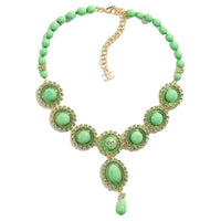 CHANEL Metal Resin Artificial Pearl Crystal Rhinestone Necklaces Unisex Green